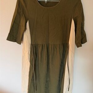 Olive Green and Cream Midi Dress